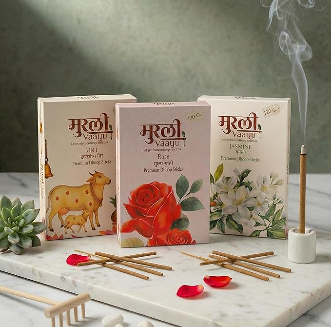 Premium 3-in-1 Dhoop Sticks Pack | Anantleela, Rose & Jasmine | 120g Each