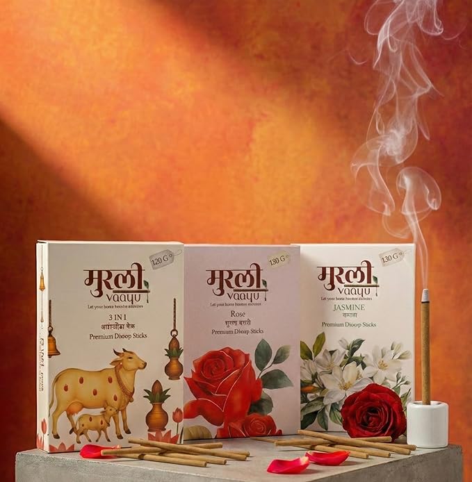 Premium 3-in-1 Dhoop Sticks Pack | Anantleela, Rose & Jasmine | 120g Each