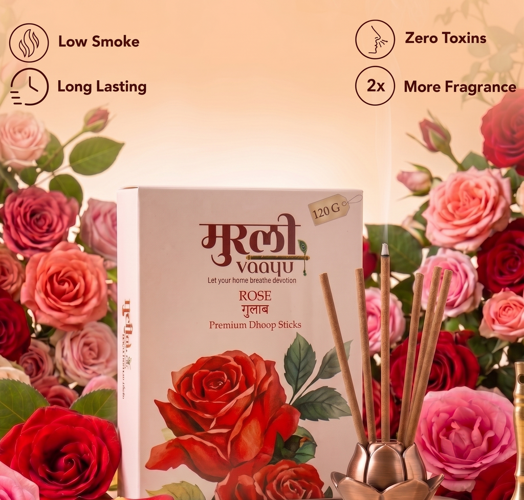 Rose Dhoop Sticks 120g by Murli Vaayu | Premium Bambooless Incense