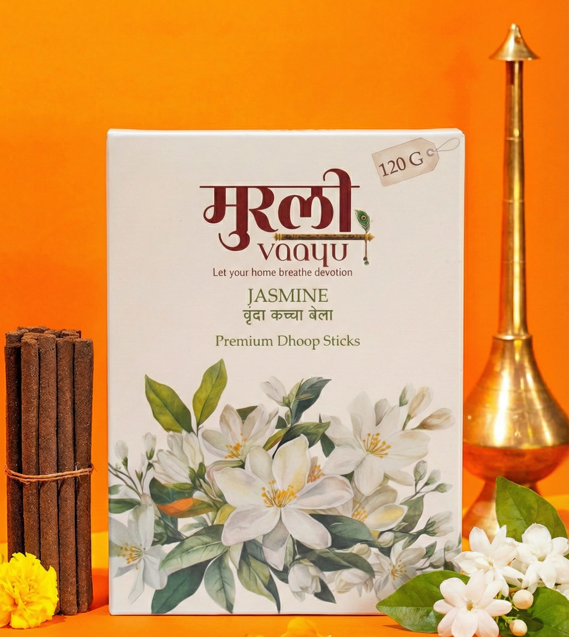 Premium Jasmine Bambooless Dhoop Sticks – 120g | Long Lasting Home & Puja Fragrance