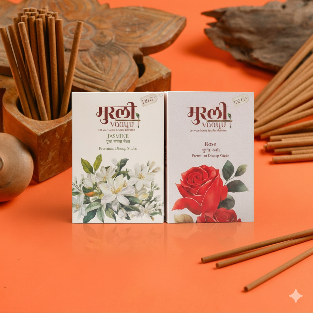 Rose Jasmine Dhoop Pack – 120g Non-Bamboo Incense for Puja & Meditation