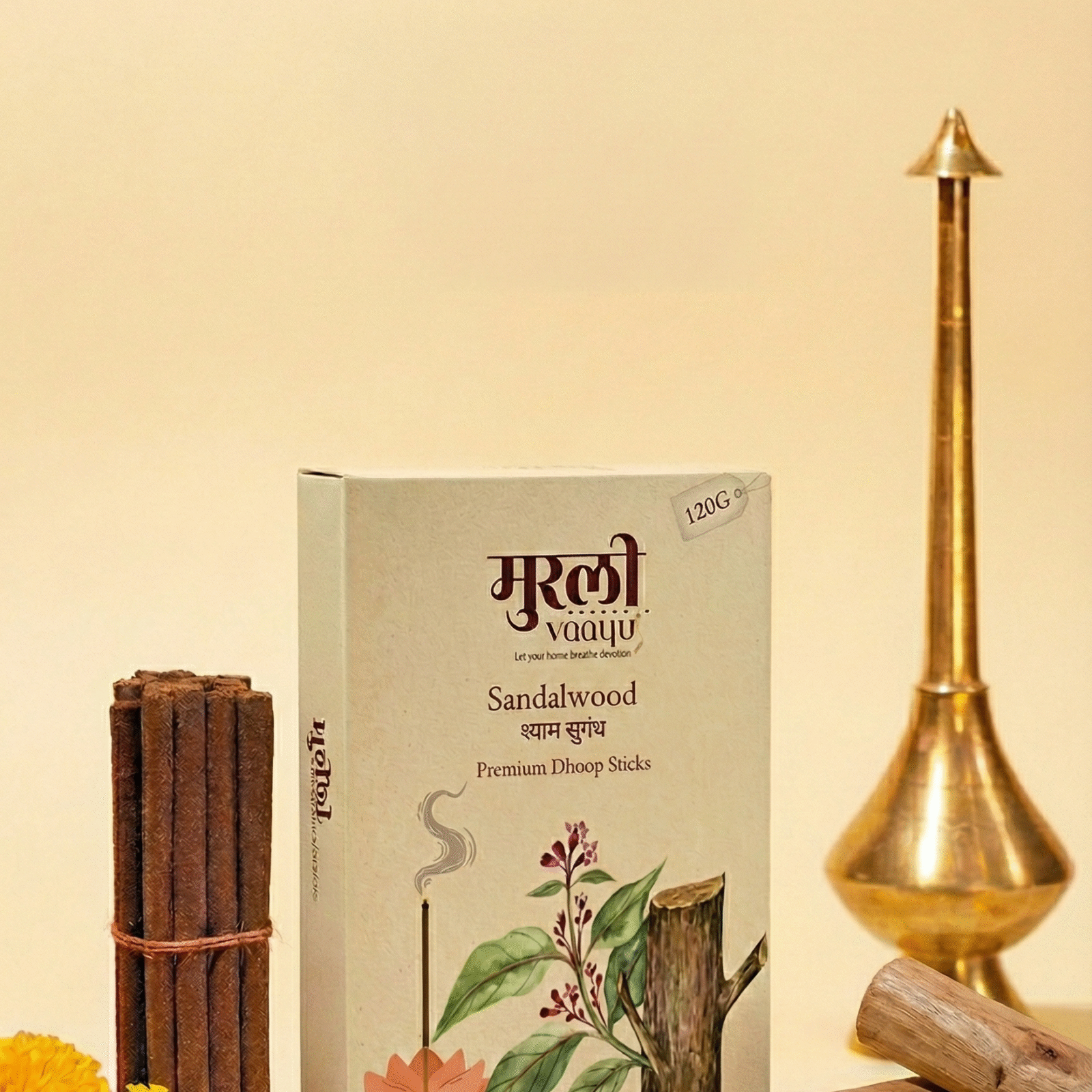 Premium Sandalwood Bambooless Dhoop Sticks – 120g | Long-Lasting Aromatic Incense for Puja & Meditation