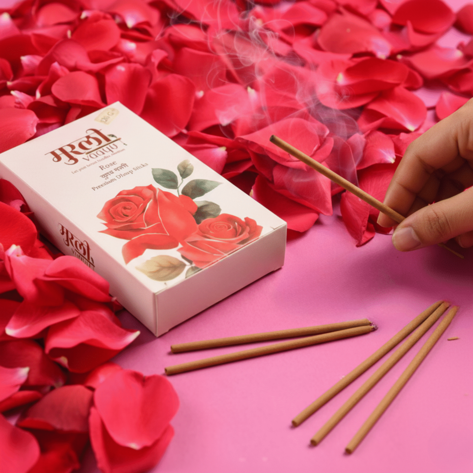 Premium Rose Fragrance Bambooless Dhoop Sticks | Long Lasting Aroma | Puja, Meditation & Home | 120g